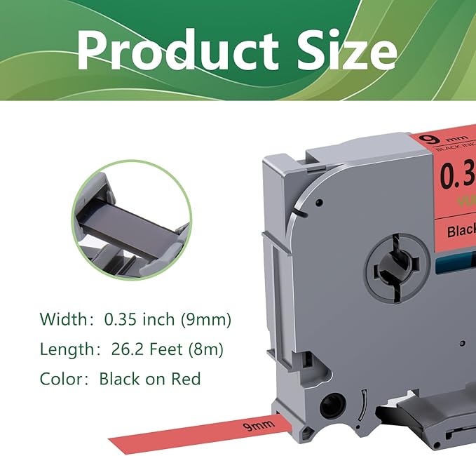 TZe-421 TZe 9mm Red TZ Tape Compatible with Brother PTouch TZ-421 TZe421 TZ421 Label Tape 9mm 0.35 Laminated Black on Red Label Maker Tape for PT D210 D200 H110 1880, 3-Pack