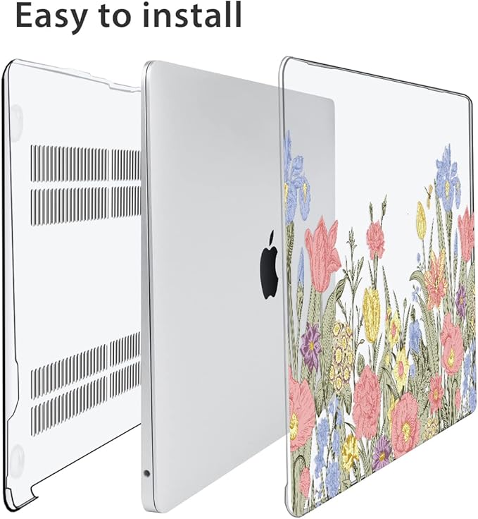 for New MacBook Air 13 inch Case 2022 2021 2020-2018 Release M1 A2337 A2179 A1932 Touch ID Retina Display, Hard Case with Keyboard Cover&Screen Film&Webcam Cover for Mac Air13, Spring Flowers