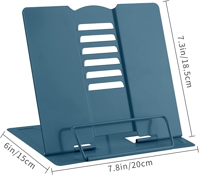 MSDADA Desk Book Stand Holder for Reading, Adjustable Cookbook Stand Metal Reading Stand for Textbooks Recipes Music Books Tablet (Morandi Navy)