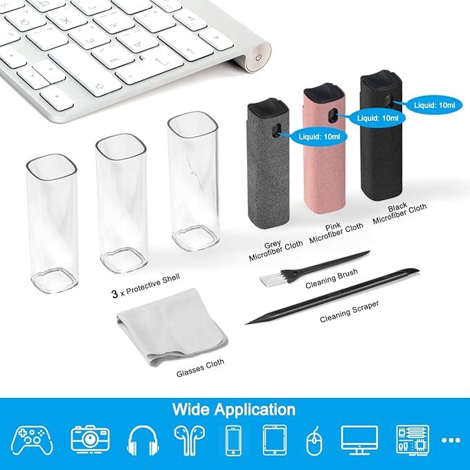 walrfid 3Pcs Laptop Cleaner, Computer Screen Cleaner Spray and Wipe, Electronic Laptop Cleaning Kit for iPad, iPhone, Cellphone, Monitor, MacBook Pro, Car Display, Tablet, TV, Kindle, Grey Pink Black