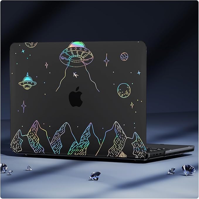 KEROM Clear Black Case for MacBook Pro 16 inch 2025-2021 M4 M3 M2 M1 Pro/Max Chip A3403 A3186 A2991 A2780 A2485, Protective Aesthetic Plastic Hard Shell Case & Keyboard Cover, Planet