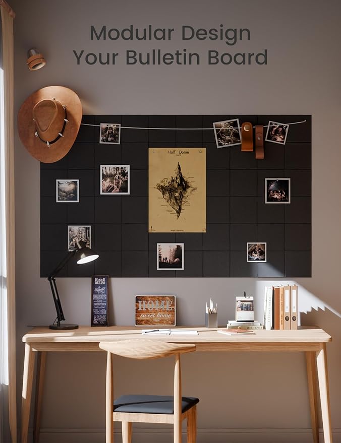 Large Felt Bulletin Board 36" x 24"Cork Board Alternative-6 Pack with 40 Safe Removable Adhesive Tabs, Cork Boards for Walls Cork Board for Home Office Classroom Pin Board-Black