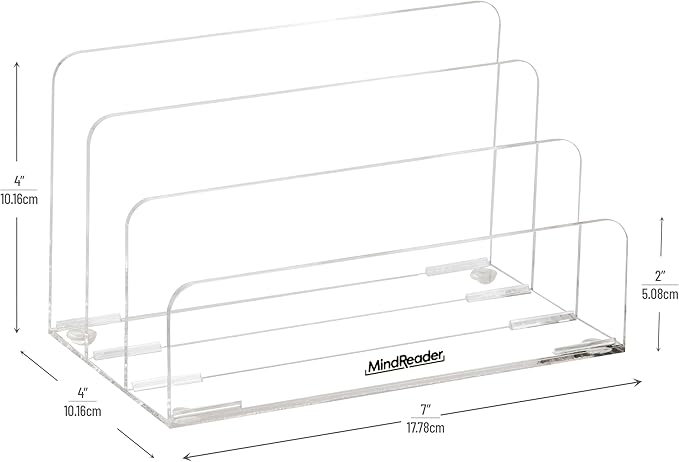 Mind Reader 3-Tier Mail Sorter, Desktop Organizer, Mail Organizer, Modern, Office, Acrylic, Clear