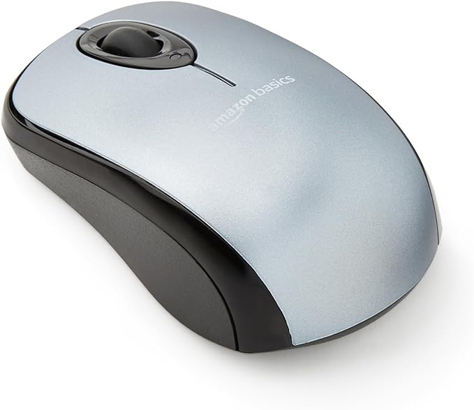 Amazon Basics 2.4 Ghz Wireless Optical Computer Mouse with USB Nano Receiver, Silver