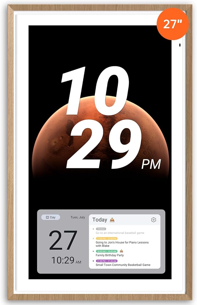 ApoloSign 27” Digital Calendar: Dual Mode Calendar with Google Play & Multi-calendar Sync, Electronic Planner & Chore Chart, Smart Touchscreen, Interactive Display for Family Schedules (Teak Wood, 27-inch)