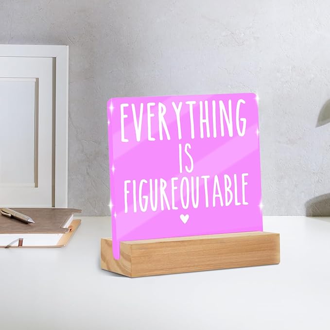 Mental Health Desk Decor Clear Acrylic Sign 4x4 Inch, Inspirational Gifts for Women Men Friends, Therapy Office Decor Pink Cute Desk Gadgets Table Top Cubicle Accessories Room Decorations