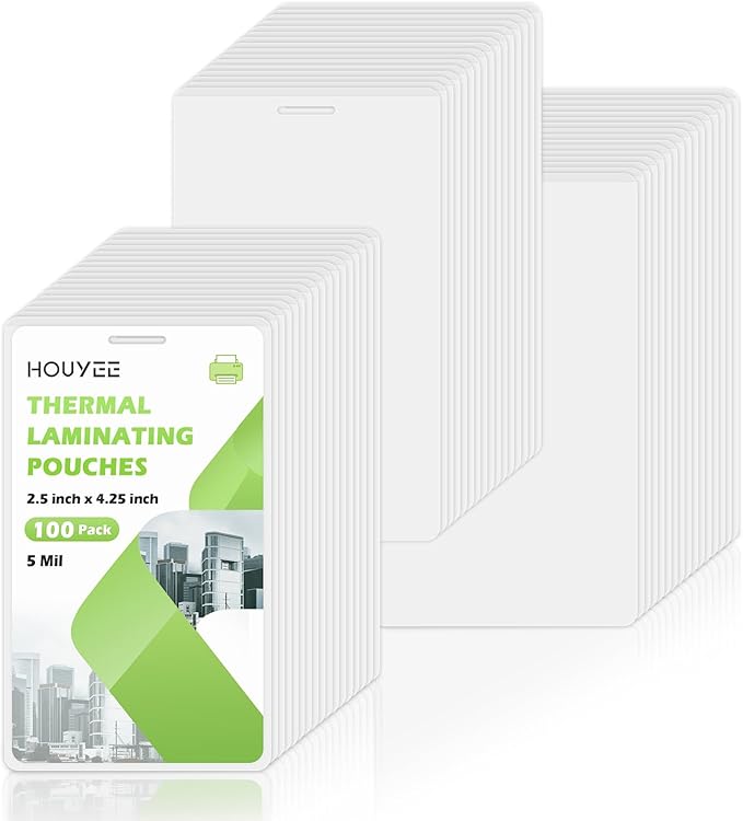 HOUYEE 100 Pack 5Mil Thermal Laminating Pouches, 2.5x4.25 Inches ID Badge Size Laminate Pouches with Hole, Ultra Clear Laminating Sheets, HeatSeal Laminator Pouches for ID Cards, Name Tags, Office Use