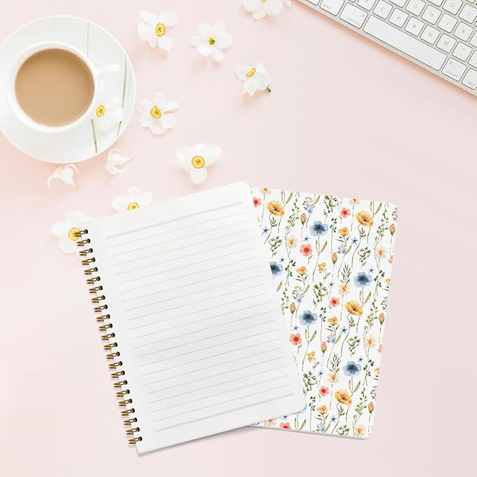CFGBFDGH 2Pcs Floral Spiral Notebooks for Work, A5 Hardcover Notebook Journal for Women, Floral Journal 8.3x5.8inch College Ruled Notebook Travel Journal for Writing Office Note Taking, Floral Diary