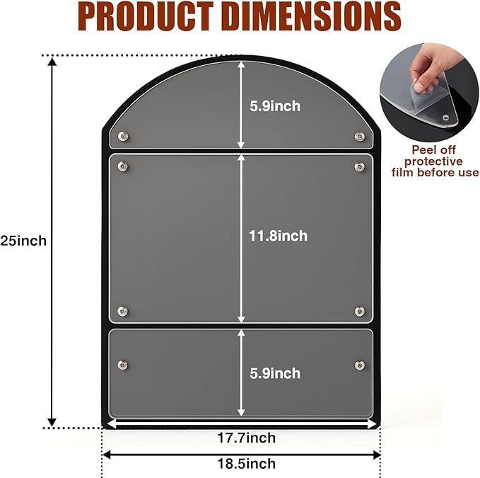 25 x 18.5 Inches Wall Mounted Office Sign Acrylic Directory Sign Office Wall Directory Large Signs Holder 6 Panels Black Backing for Restaurant Church Poster Frame Easy Install Board