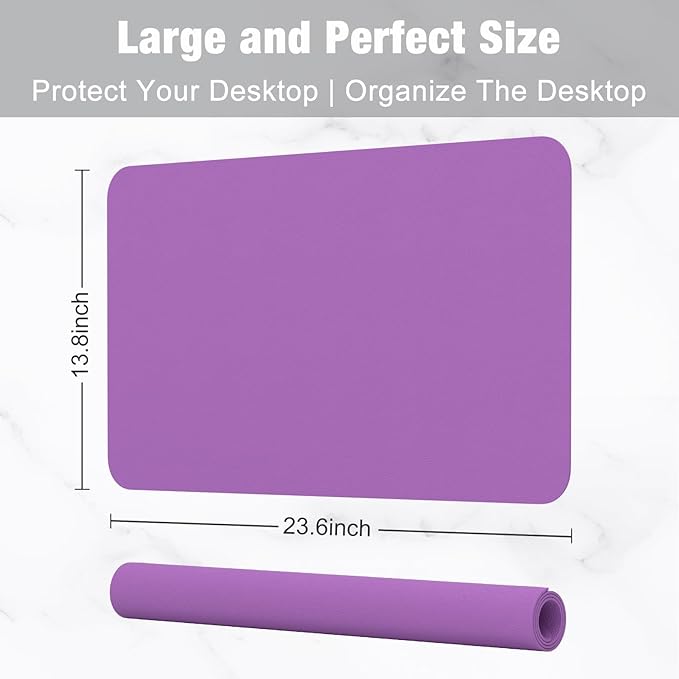 Hsurbtra Desk Pad, 23.6" x 13.8" PU Leather Desk Mat, M Extended Mouse Pad, Waterproof Desktop Blotter Protector, Non-Slip Ultra Thin Small Laptop Keyboard Writing Mat for Office Home, Purple