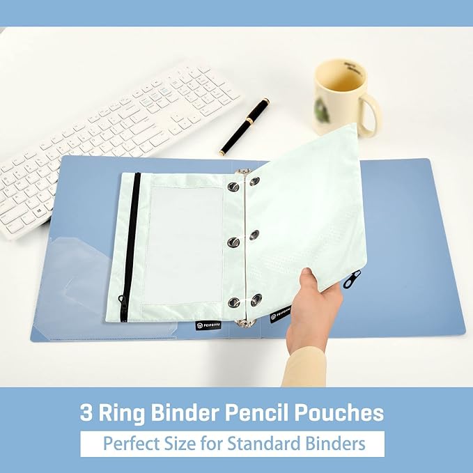 Gredecor Binder Pencil Pouch 3 Ring Honeydew Zipper Pencil Pouches Case 2 Pack Clear Binder Organizer for School Office