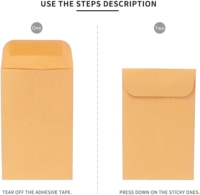 500 PCS #5 Coin Envelopes, 3.125 x 5.5 inches Brown Kraft Envelopes Classic Small Parts Envelopes with Self Adhesive Gummed Flap for Coins, Cash, Credit Cards, Seeds