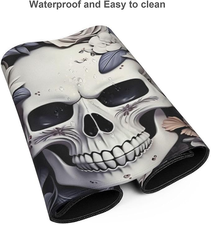 35.4 x 15.7 in, Waterproof XXL Large Mouse Pad for Desk, Extended Keyboard Mouse Mat for Computer Office, Big Laptop Mouse pad, Gaming Pc-White Skull&Flowers