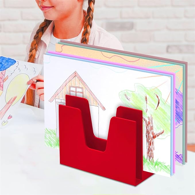 Acrimet 5 Section Incline File Sorter Organizer, Mail, Folder, Letter Desk Organizer, Rack for Office Organization Desktop (Plastic) (Solid Red Color)