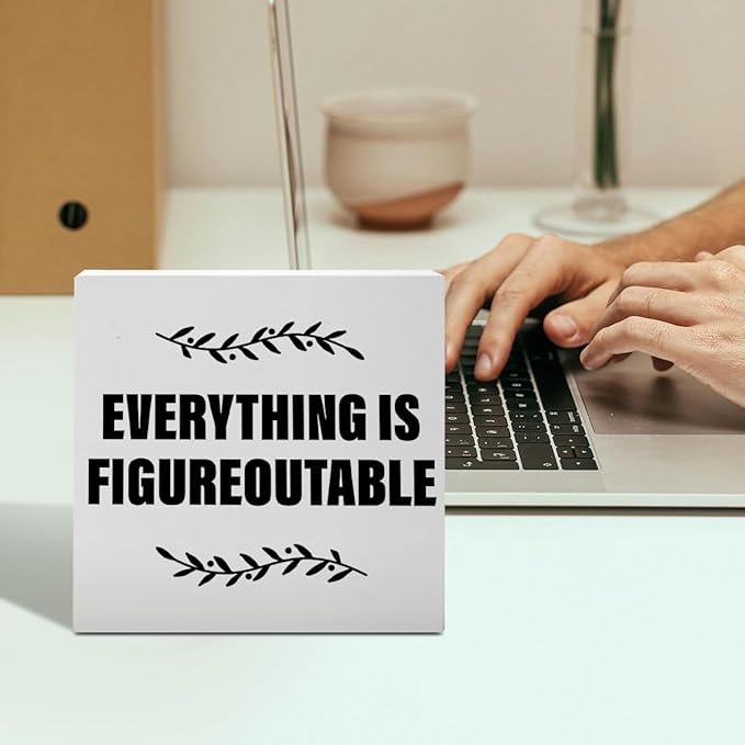 Funny Office Desk Decor for Work Women Men, Home Office Decoration Wooden Box Sign, Accountant CPA Finance Office Gifts for Coworker Boss Leader, Everything Is Figureoutable