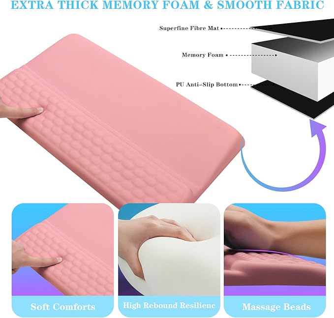Computer Keyboard Stand with Wrist Rest, Ergonomic Tilted Keyboard Holder - Keyboard Riser with Wrist Pad - Keyboard Tray Support for Office Home - Pink