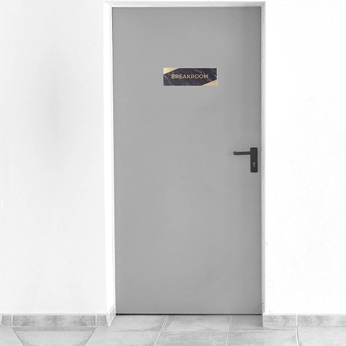 Breakroom Sign With Braille/Small Business Easy Adhesive Mount Door And Wall Sign / 3" x 9" / Dark Marble Design