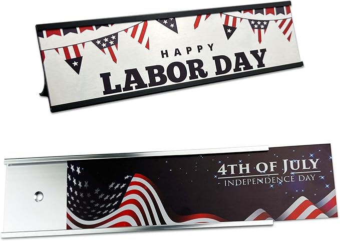 2" x 10" Personalized Aluminum Name Plates for Desk or Wall, Can Add Custom Logo Image, Two Name Plates Colors Silver, White, Holders are Optional (Custom Image)