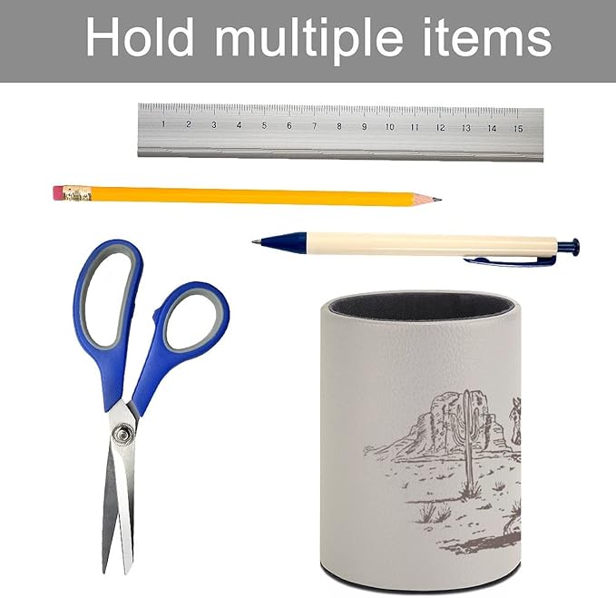 Western Desert Cowboy Pen Holder Pencil Organizer Cute Pencil Cup Desk Decor Makeup Brush Holder PU Multifunctional Office Suppliesfor Home Classroom School