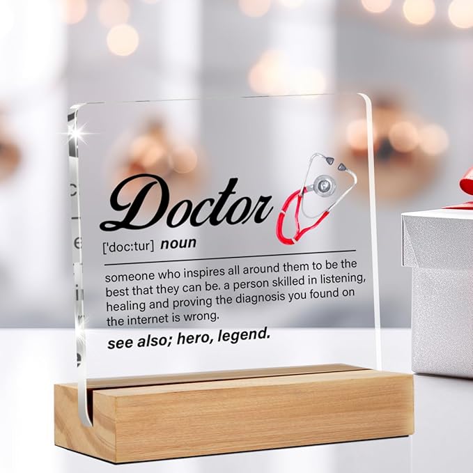 Doctor Gifts for Women Men Him, Doctor Definition Clear Acrylic Desk Decorative Sign for Home Office, 4 x 4 Inches