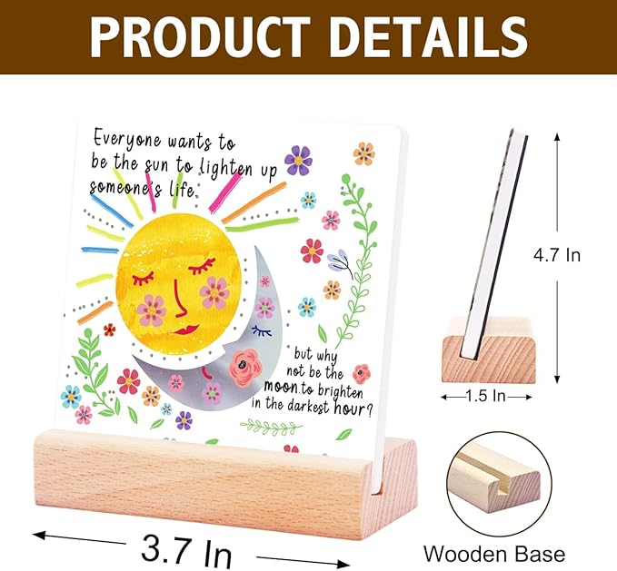 Inspirational Gifts for Teen Girls Women Birthday Christmas-Encouragement Gift Cheer Up Gifts for Friends-Motivational Sign Ceramic Plaque Desk Decor-Sun and Moon Sign