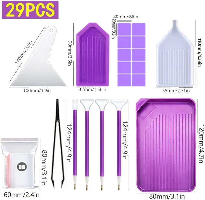 KTCLCATF 29PCS DIY Diamond Painting Tools and Accessories Kits Multiple Sizes Painting Pens for Adults to Make Diamond Art Craft Tweezers Glue Diamond Correction