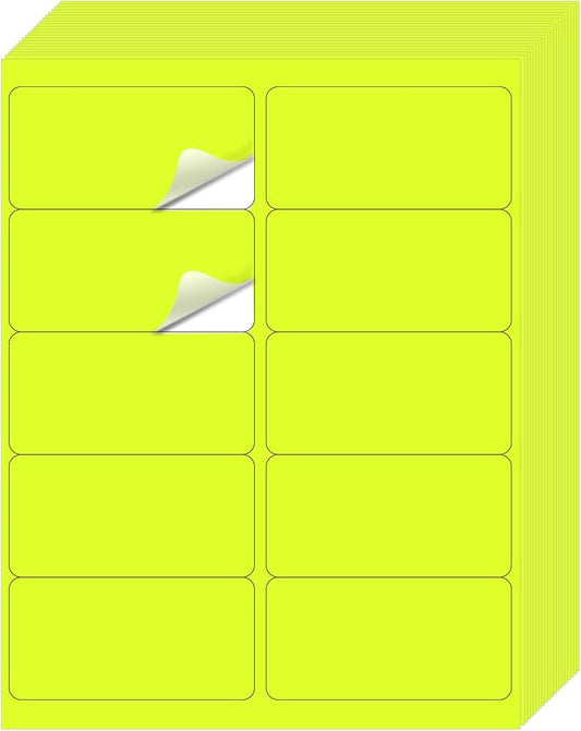 STARLIBOO Shipping Labels Stickers, 2"×4" Printable Fluorescent Mailing Labels for Laser/Inkjet Printing- Matte, Permanent Adhesive Stickers (20 Sheets, Fluorescent Yellow)