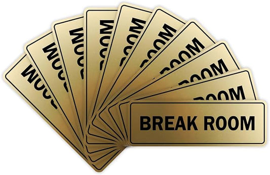 Standard Break Room Door or Wall Sign - Brushed Gold - Large 10 Pack