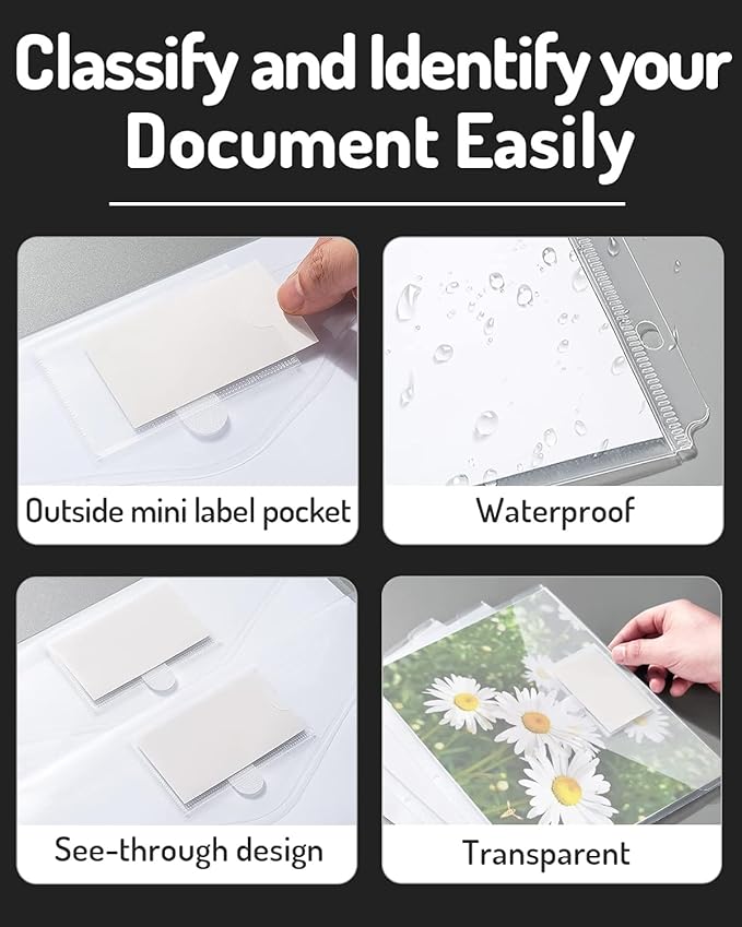 Forvencer Binder Pocket, 48 Pack Super Heavyweight Poly Binder Pocket with Tight Closure, Binder Folders Side Loading, 3 Ring Binder Pocket, Binder Dividers with Pockets, Letter Size, Clear