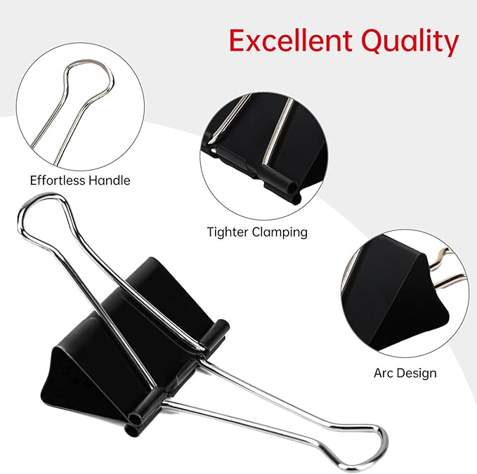 Jumbo Binder Clips 3 inch, Binder Clips Extra Large Heavy Duty 6 Pcs for Office Supplies, Black