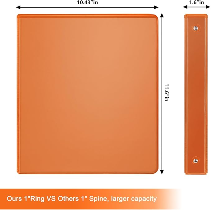 COMIX 3 Ring Binder 1 inch with Clear View Cover, 1" View Binder Holds 200 Sheets of US Letter Size Paper, 6 Pack (Orange)