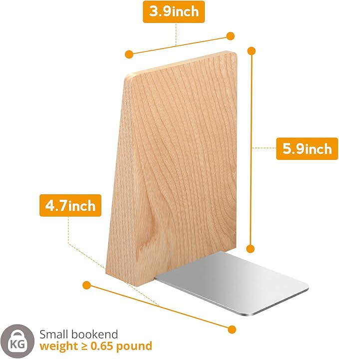 Ash Wood Book Ends Heavy Duty Handmade Book Ends for Shelves Decorative Bookends to Hold Heavy Books (Ash Wood Small)