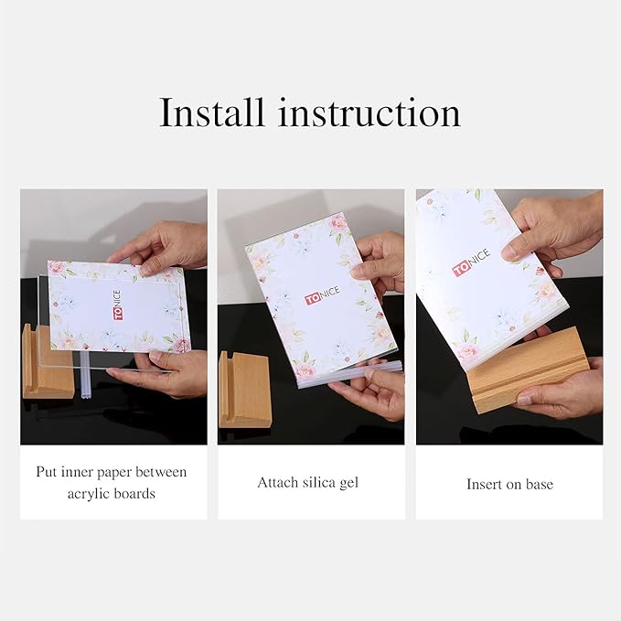 TONICE® 3 Pack 8.5x11 Acrylic Sign Holder L Shape Slant Back Design Clear Acrylic Frame Wood Base, Table Menu Display Stand, Flyer Display (Optional 8.5x11/5x7 Inch L/T Shape)