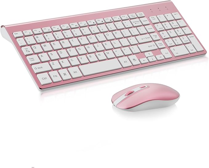 cimetech Wireless Keyboard and Mouse Combo, Compact Full Size Wireless Keyboard and Mouse Set 2.4G Ultra-Thin Sleek Design for Windows, Computer, Desktop, PC, Notebook - Rosegold