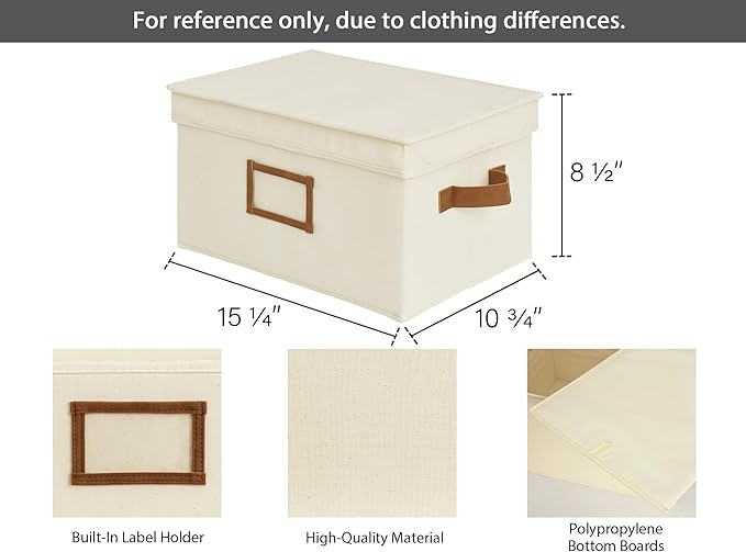 StorageWorks Large Storage Bins with Lids, Decorative Storage Boxes with Lid and PU Handles, Foldable Storage Baskets for Closet, Shelves, Stackable, Ivory White, 3-Pack