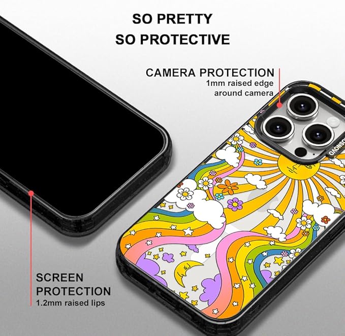 MOSNOVO Magnetic Case for iPhone 15 Pro, 10ft Military-Grade Protection, Compatible with Magsafe, Shockproof Phone Case for iPhone 15 Pro - 70's Psychedelic Groovy Art - Clear Black
