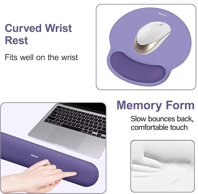 MOSISO Wrist Rest Support for Mouse Pad&Keyboard Set, Circle Curved Ergonomic Mousepad&Coaster Non-Slip Base Home/Office Pain Relief&Easy Typing Pad with Soft Cloth&Silicone Lining, Imperial Purple