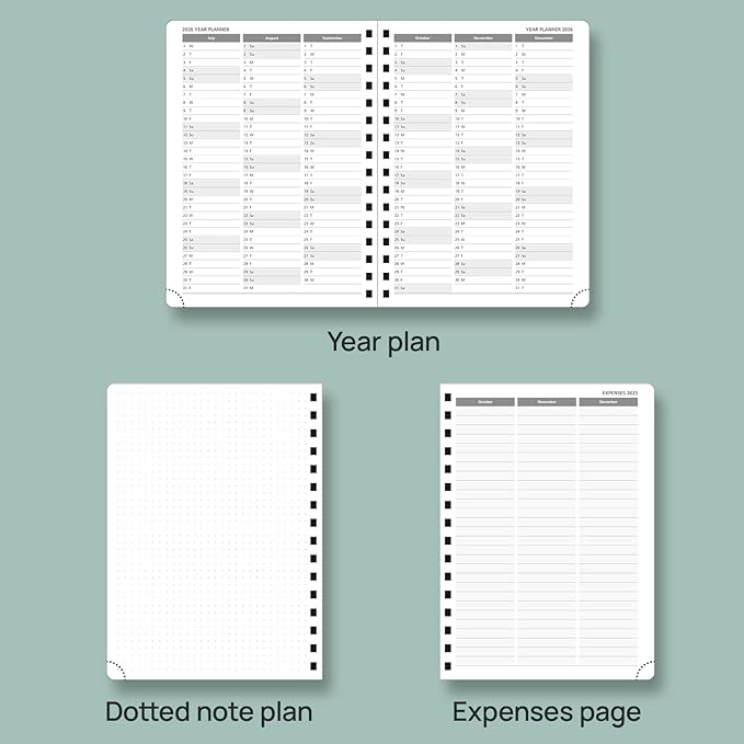 POPRUN Academic Planner 2025-2026 (July 2025-June 2026), Daily Weekly and Monthly Appointment Book (Wirebound Hard Cover - 6.25'' x 8.5'') with Hourly Time Slots, Tabs, 100 GSM - Haze Blue