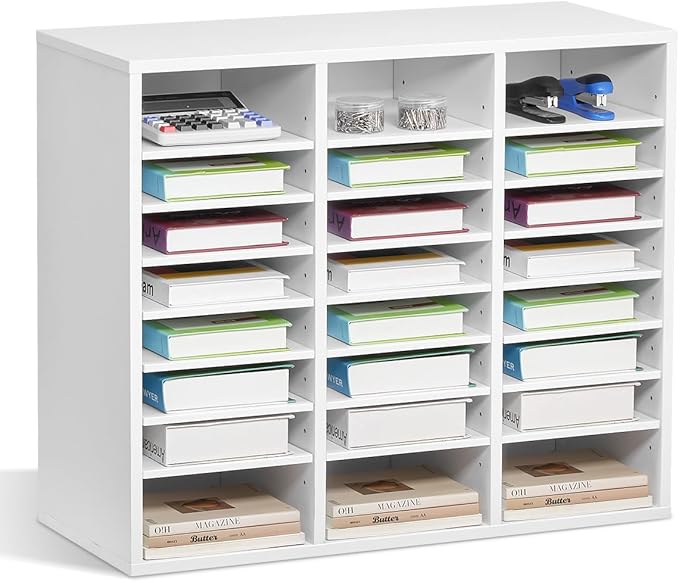 VEVOR Literature Organizer, 24 Compartments Office Mailbox with Adjustable Shelves, Wooden Mailbox Sorter Medium Density Fiberboard Office Home Classroom Storage for Files, Documents, Papers, White