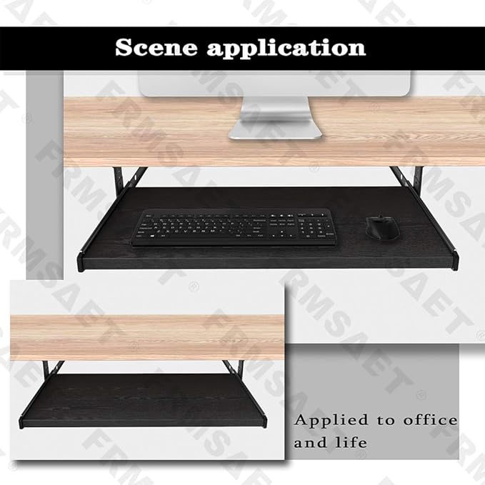 FRMSAET Furniture Accessories Office Product Suits Hardware 20/24/30 inches Keyboard Drawer Tray Wood Holder Under Desk Adjustable Height Platform. (24 inches, Black)