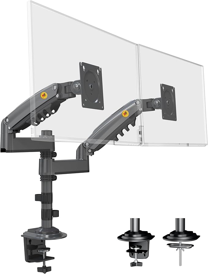 NB North Bayou Dual Monitor Desk Mount Stand Full Motion Swivel Computer Monitor Arm Fits 2 Screens up to 27'' with Load Capacity 4.4~19.8lbs for Each Monitor H180-G