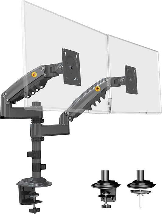 NB North Bayou Dual Monitor Desk Mount Stand Full Motion Swivel Computer Monitor Arm Fits 2 Screens up to 27'' with Load Capacity 4.4~19.8lbs for Each Monitor H180-G