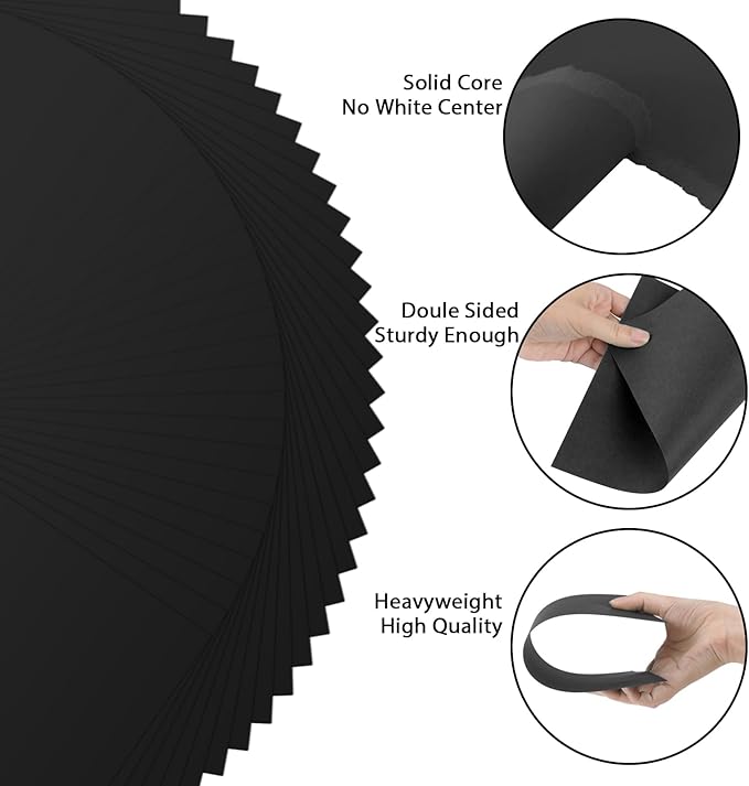 OcePor 100 Sheets Black Cardstock Paper, Colored Printer Paper 8.5 x 11, Card Stock Thick Construction for Craft,Scrapbook，Office Printing, Invitations, Certificates，92 lb/250gsm