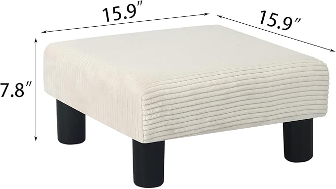 Joveco Small Foot Stool Ottoman, Corduroy Square Footstool Upholstered Footrest Foot Rest for Chair, Under Desk, Office, Living Room, Thick Stripes White