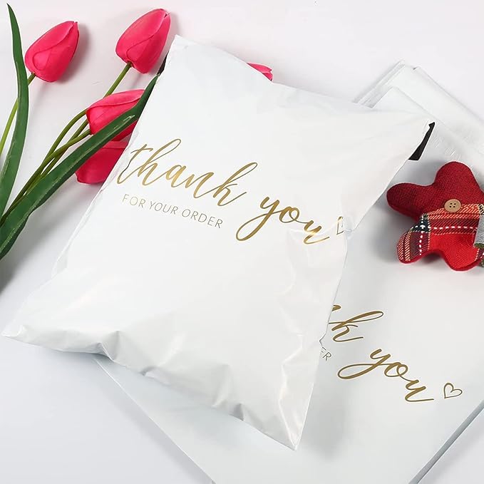 JinRuiKJ Thank You Poly Mailer 14.5x19 Inch 50 PCS, Shipping Bags for Clothing, Packaging Bags for Small Business, Strong Adhensive, Waterproof and Tear-Resistant Mailing Envelopes, White