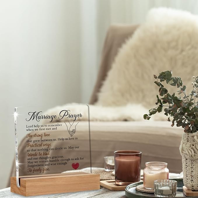 Wedding Gifts for Newlyweds, Bridal Shower Gift, Engagement Gifts for Couples, Marriage Prayer Home Decorative Signs Plaque for Desk
