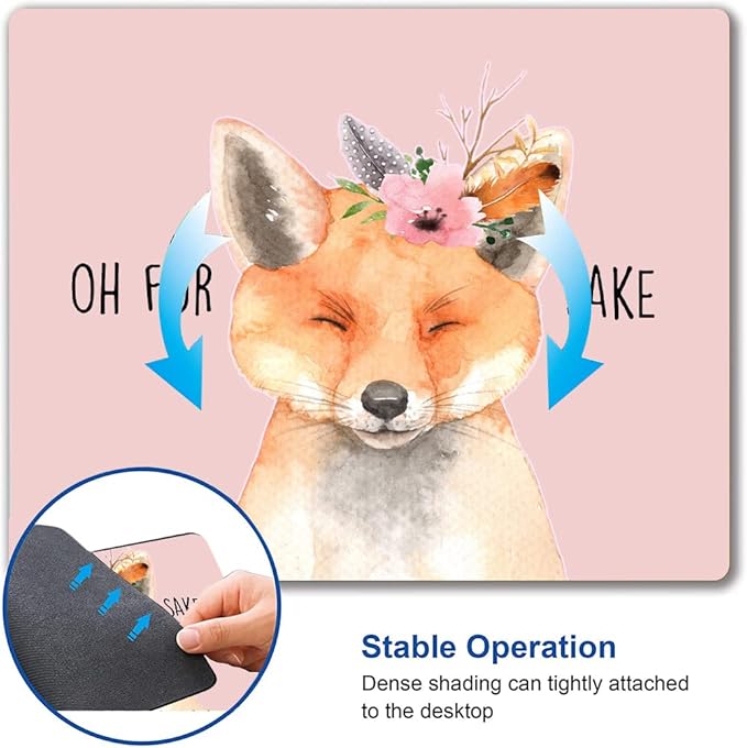Mouse Pad, Cute Fox Mouse Pad for Women, Washable Square Cloth Mousepad for Office Laptop, Non-Slip Rubber Base Computer Mouse Pads for Wireless Mouse, Kawaii Mouse Pads for Desk