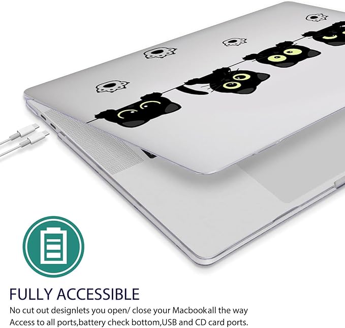 Compatible with MacBook Pro 13 Inch Case M2/M1 2025 2022-2017 A2338 A2289 A2251 A2159 A1989 A1706 A1708 Plastic Hard Shell Case&Keyboard Cover&Mac OS Keyboard Sticker (Black Cat A)