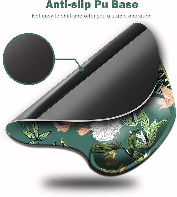 Dooke Ergonomic Mouse Pad with Wrist Support, Cute Mouse Pads with Non-Slip PU Base for Home Office Working Studying Easy Typing & Pain Relief Dark Green Floral