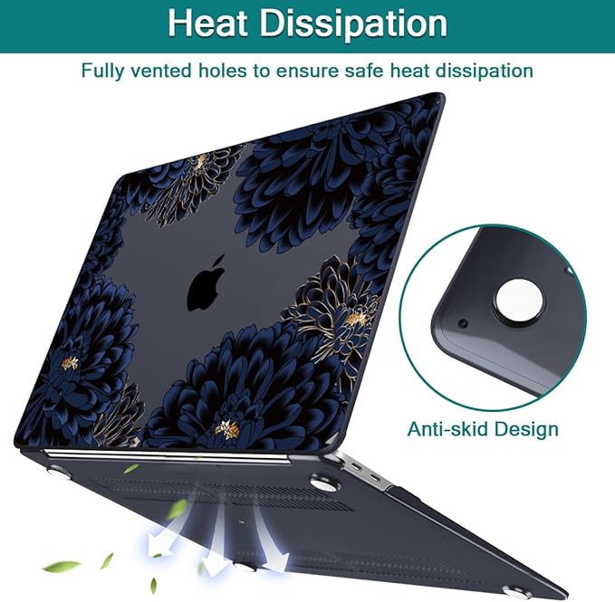 Teryeefi for MacBook Pro 13 inch Case Release 2016-2022, Fits Model A2338 A2251 A2289 A2159 A1989 A1708 A1706, Design Pattern Slim Cover+Keyboard Cover for 13 inch MacBook Pro M2 M1, Chrysanthemums